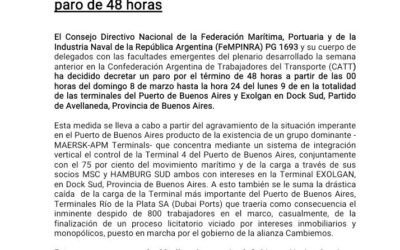 ¡Medida de último momento, Paro 48hs! 8 al 9 de Marzo