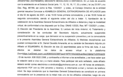 ⚠️#ATENCIÓN Convocamos a nuestra Asamblea General Extraordinaria de Afiliados #Guincheros #SGYMGMRA mediante modalidad a distancia.🏗️