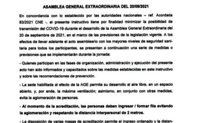 #IMPORTANTE INSTRUCTIVO DE PREVENCIÓN AL COVID 19 Compartimos esta información necesaria para la realización de nuestra Asamblea General Extraordinaria de este lunes 20 de septiembre 🏗️¡Minimicemos entre todos la posibilidad de transmisión del COVID-19 y sigamos haciendo historia!💪#Guincheros✌️